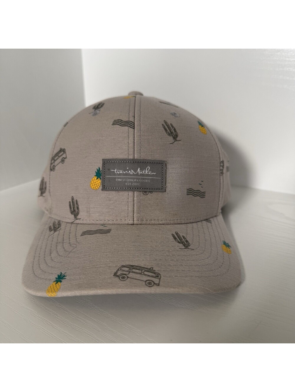 TravisMathew Men’s Snapback Hat Gray Pineapple Cactus Surf Van Adjustable